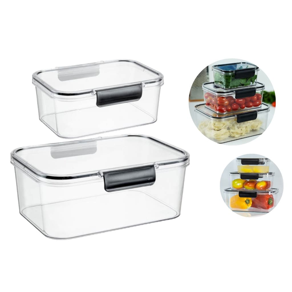 Kit Potes Acrílicos Herméticos Retangulares Tampa Mantimentos Condimentos Organização Cozinha Geladeira