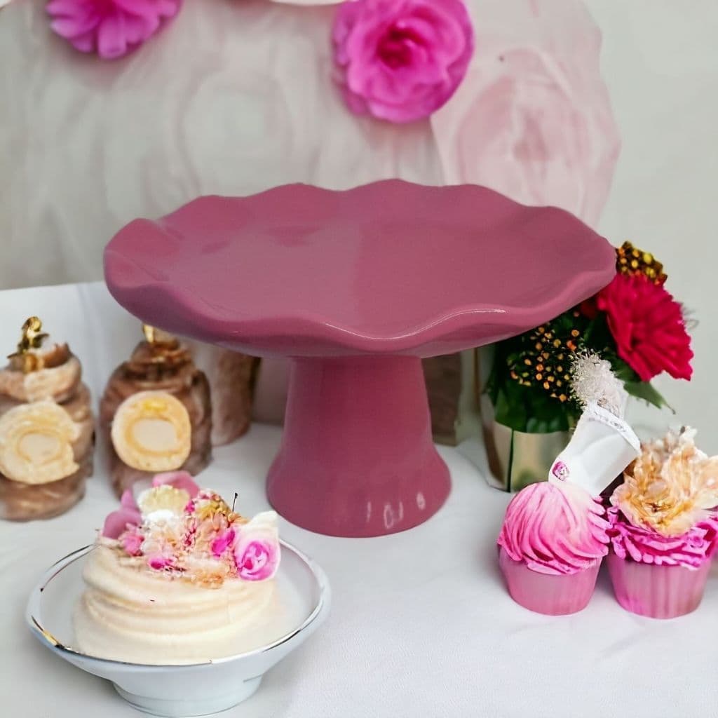 Boleira Ondulada Unitária Cerâmica Decoração Festa Aniversário Suporte Chá de bebê