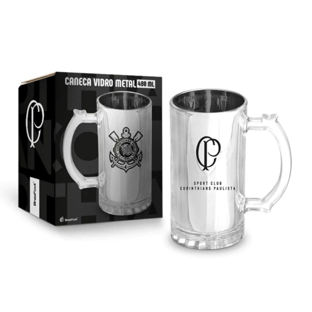 Caneca De Vidro Metalica 480ML Corinthias