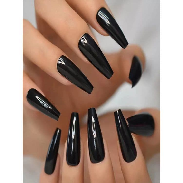 Kit 12 Unhas Postiças Estilo Bailarina Realista Preto