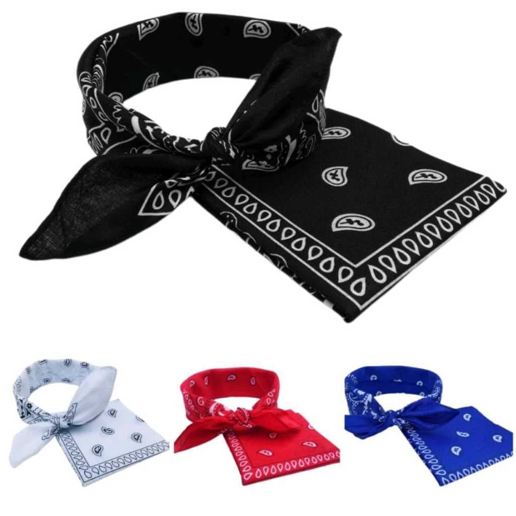 Kit 4 Bandana Preto Branco Azul Vermelho Lenço Estampada Faixa de Cabelo