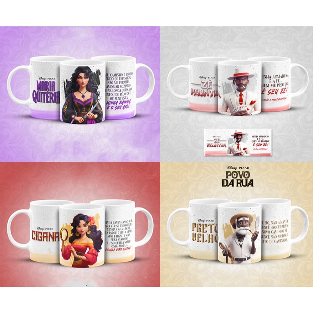 Caneca Povo da Rua Pixar Porcelana - Umbanda Candomblé Exu Pomba Gira Malandros