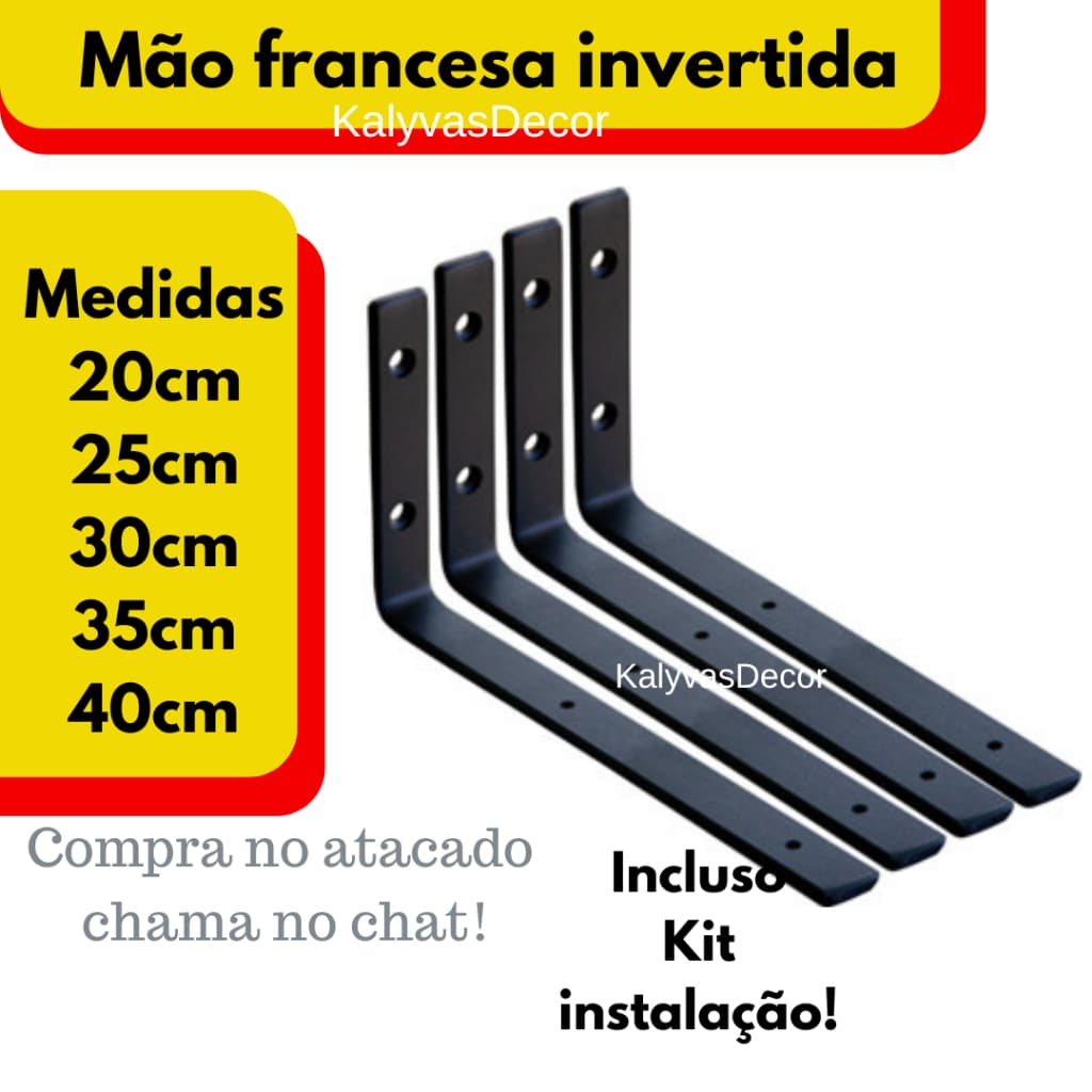 Kit 8 Mão Francesa Suporte Invertido Cantoneira de Ferro para Prateleira Estilo Industrial