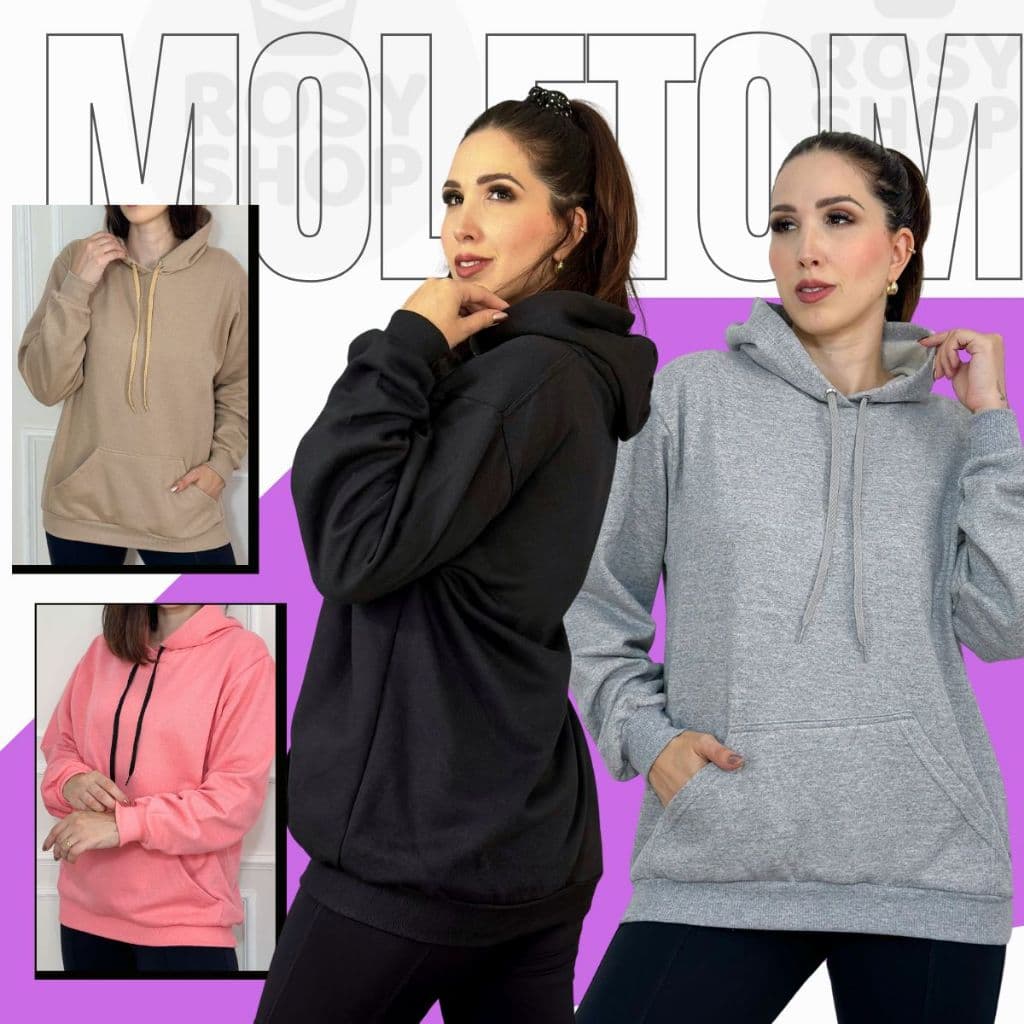 Blusa Feminina Moletom Com Capuz Liso Blusa Frio Casaco Sem Estampa Flanelado
