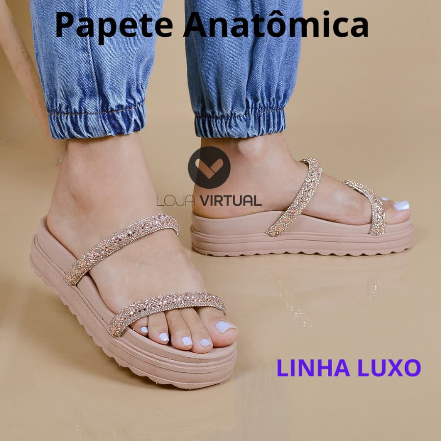 Sandália Papete Feminina  Com Strass Sola Alta Anatômica Blogueira Linda