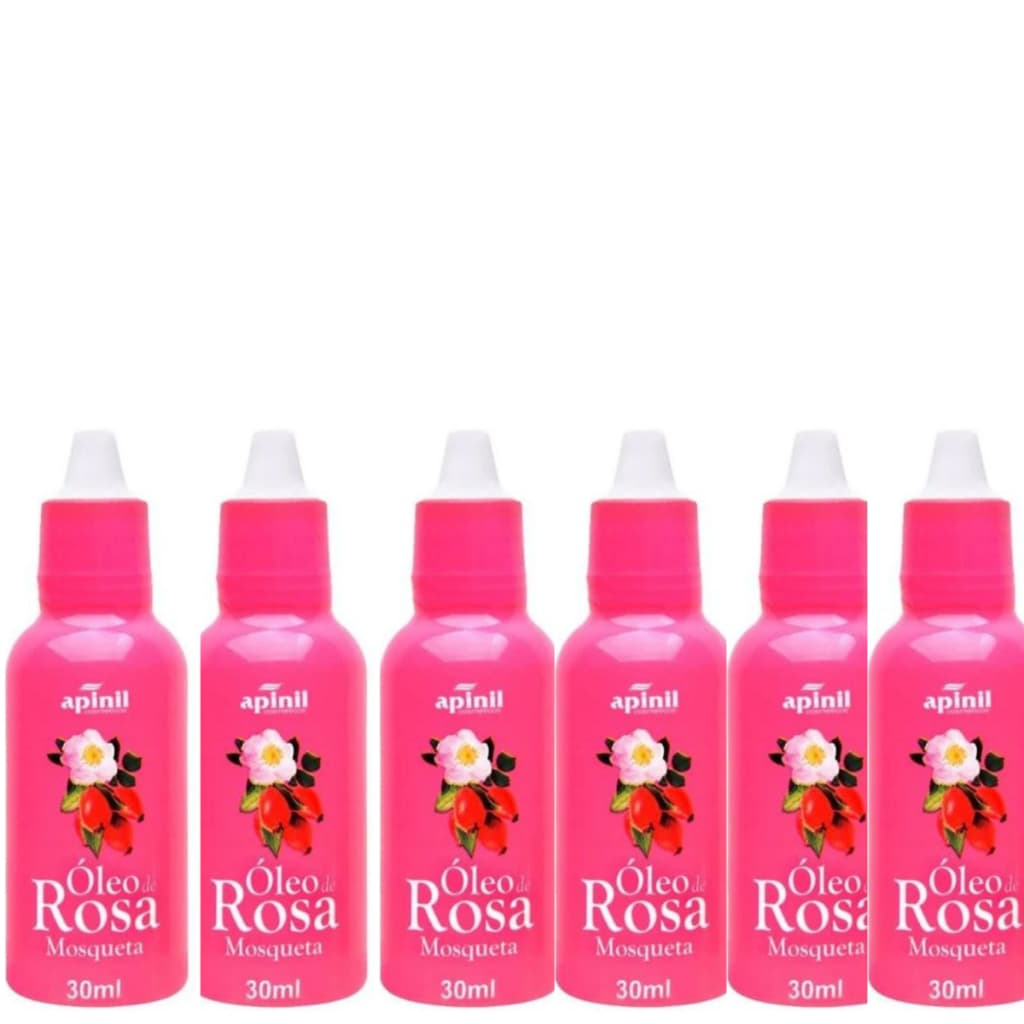 kit com 6 Óleo de Rosa Mosqueta 30ml APINIL - Hidratante / Clareador de Manchas / Estrias / Rugas