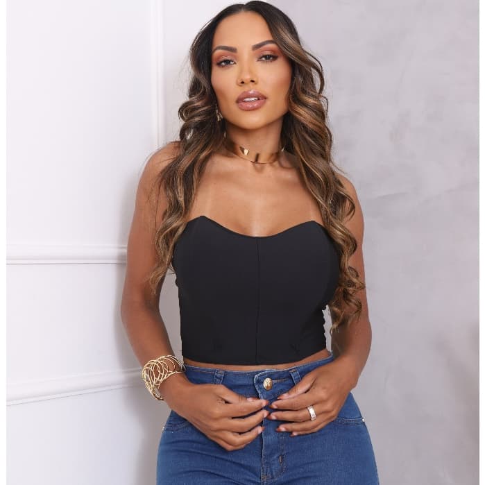 Cropped Feminino Corselet Tomara Que Caia Morcego Com Bojo