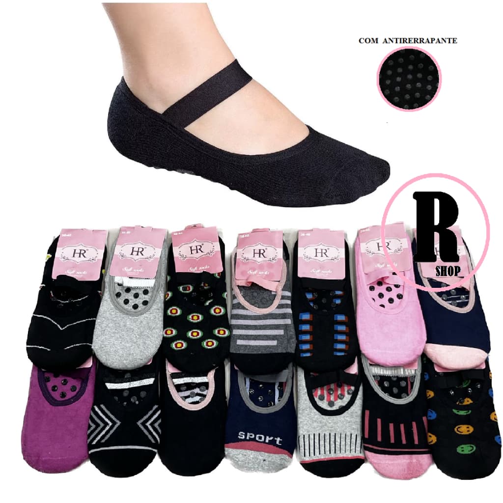 Kit Par Meia Sapatilha Yoga Pilates Cores Sortidas Feminina