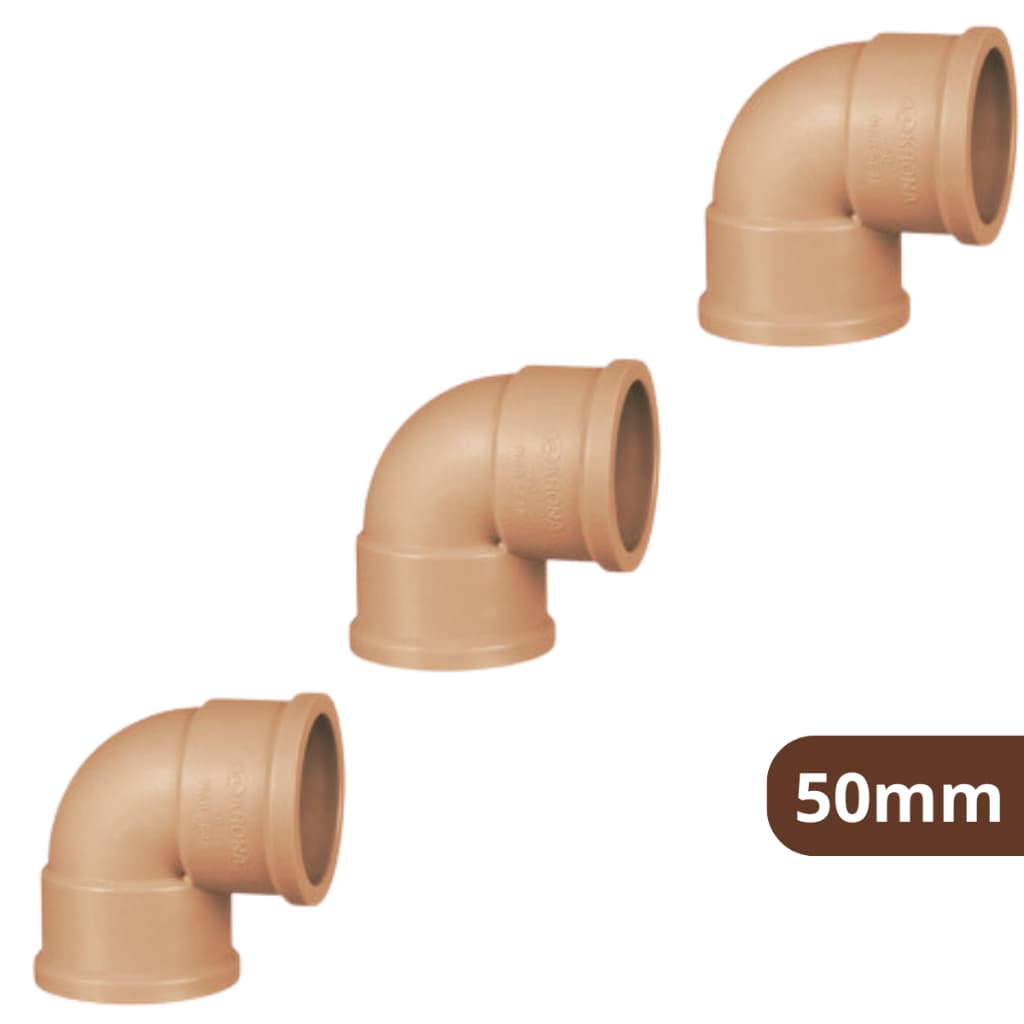 KIT 3x Joelho 50mm | Cotovelo 90° Soldável Marrom