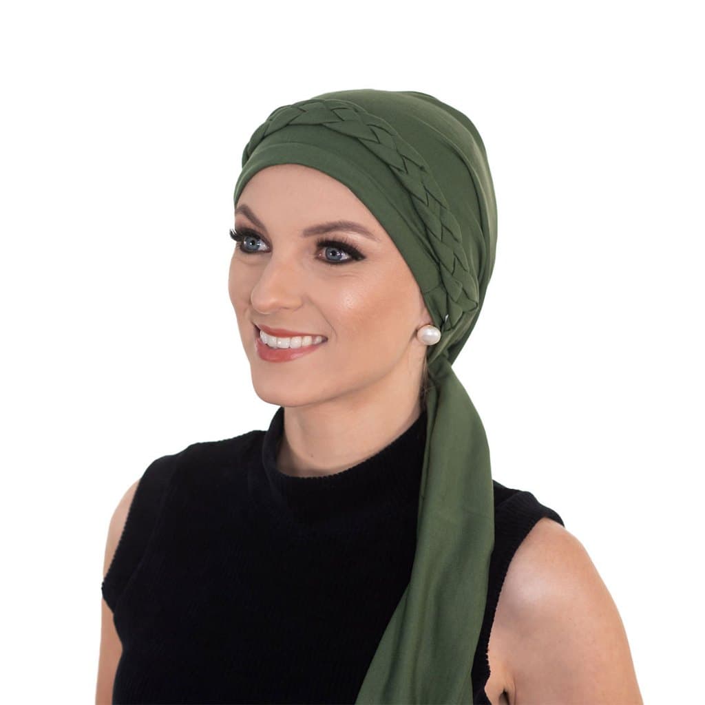 Bandana toque único turbante com tiara de trança verde musgo  destaque-se com estilo
