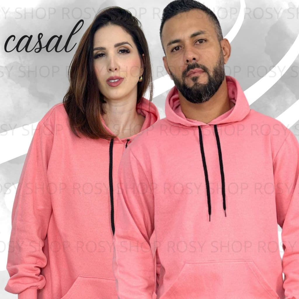 Kit 2 Blusa Casal Moletom Rosa Com Capuz Feminino e Masculino Flanelado Dias dos Namorados