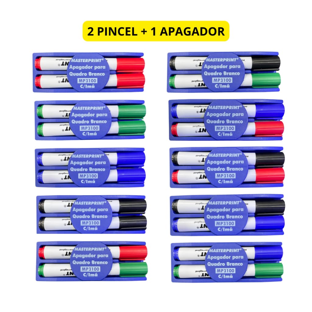 Kit Pincel Quadro Branco Recarregável + Apagador magnético - Masterprint