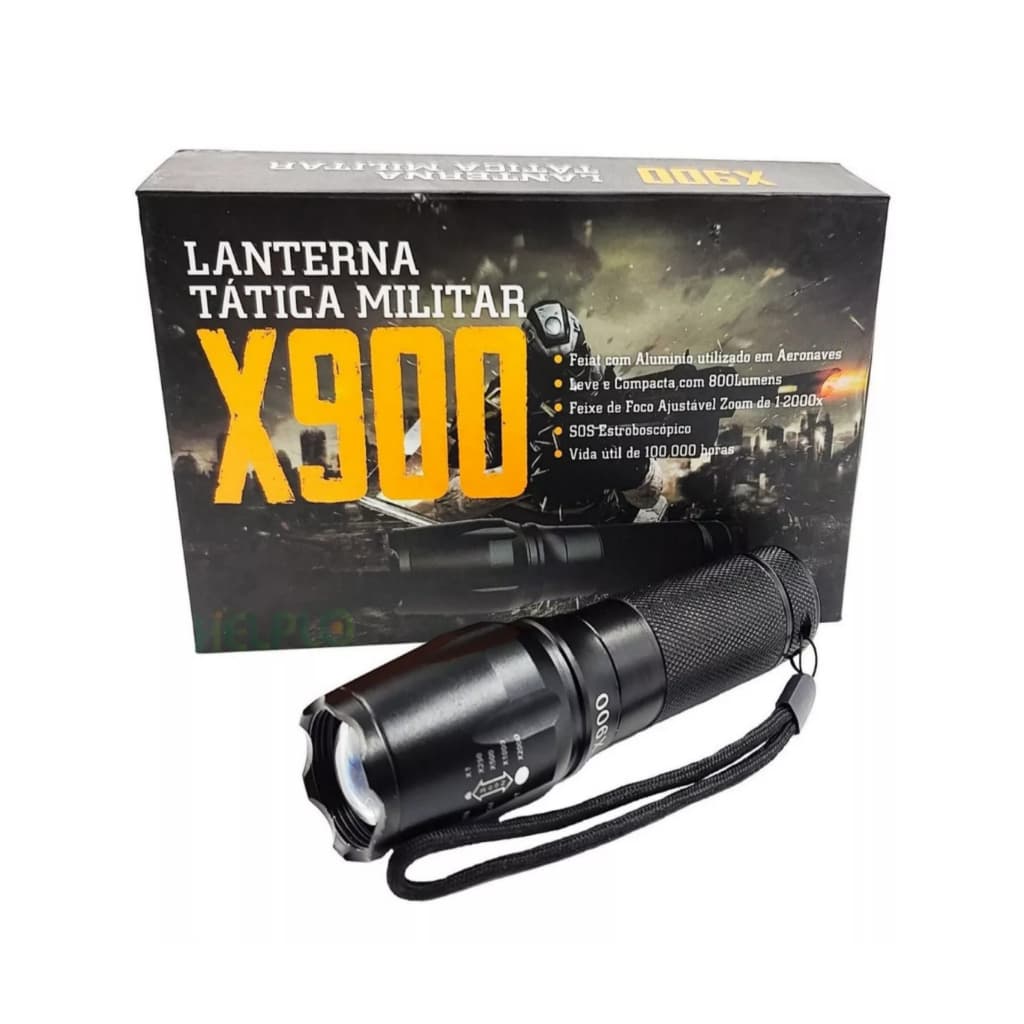 Lanterna Tática com Zoom Militar X900 Profissional Aventura na selva
