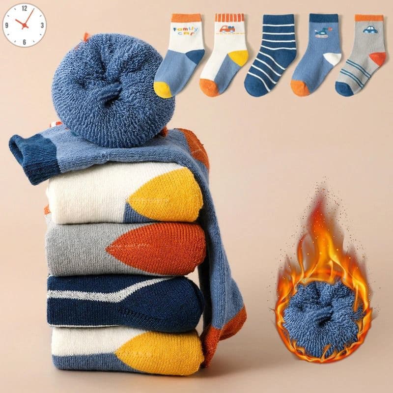Kit 6 Pares Meia Infantil Atoalhada Térmica Cano Longo Para Frio Conforto Para Menino e Menina
