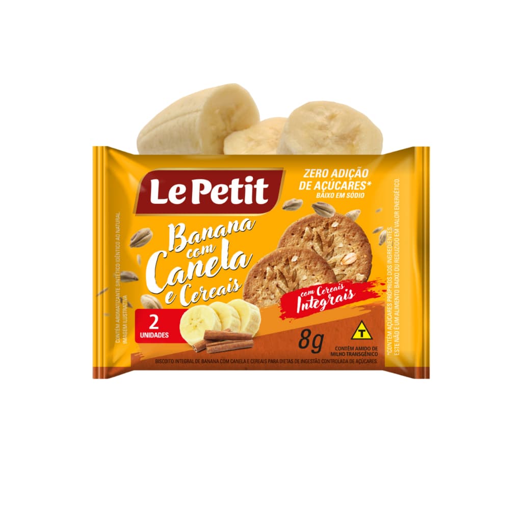 Biscoitos/Bolachas Sem Açucar Sabor Banana C/ Canela- 180 Sachês c/2un cada Sachês