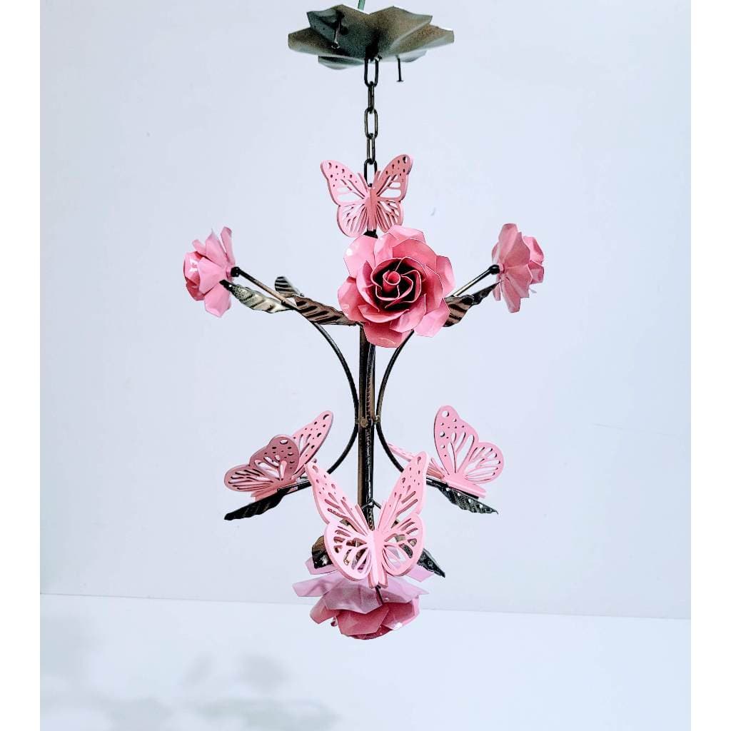 lustre pendente rosas e borboletas
