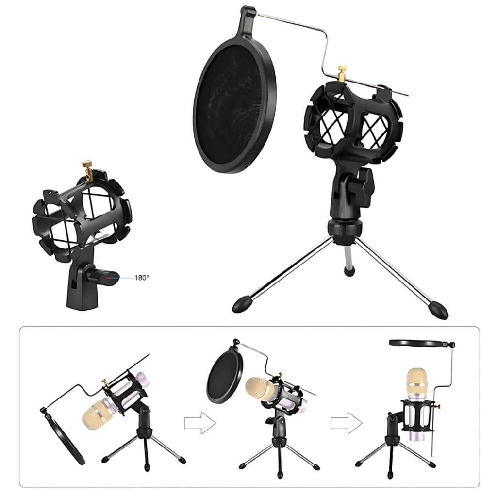 Tripé De Mesa Com Pop Filter Para Microfone Pequeno Pedestal