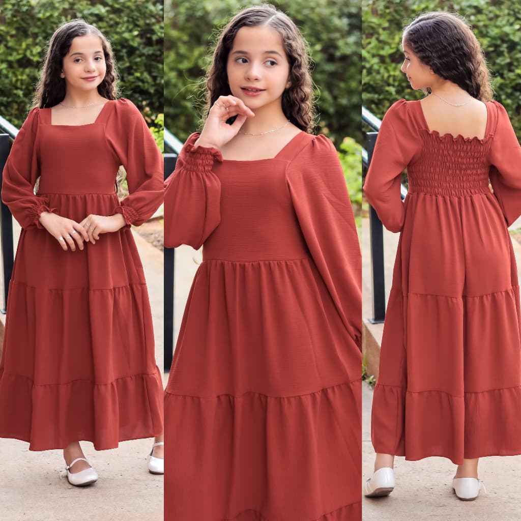 vestido longo juvenil infantil de manga longo