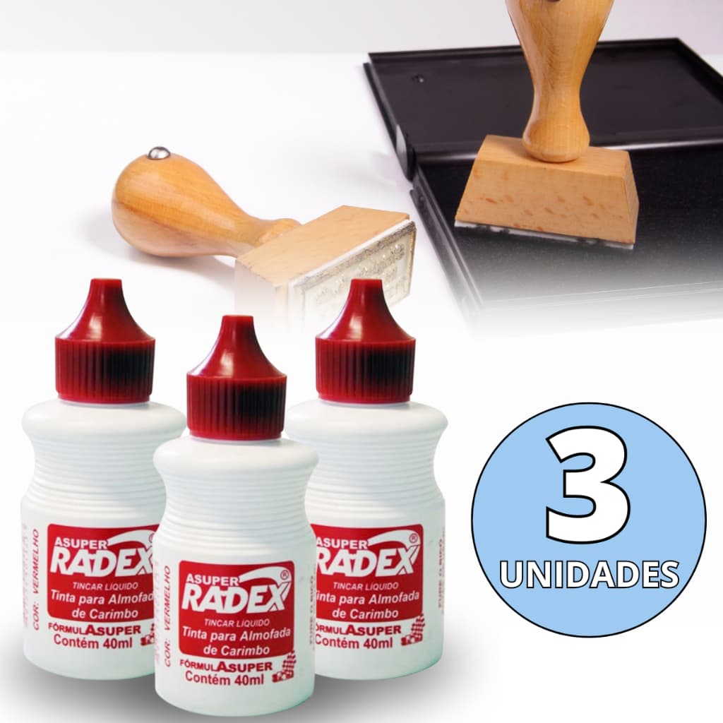 Kit 3 Tinta Almofada Carimbo Alto Rendimento Vermelha 40ml