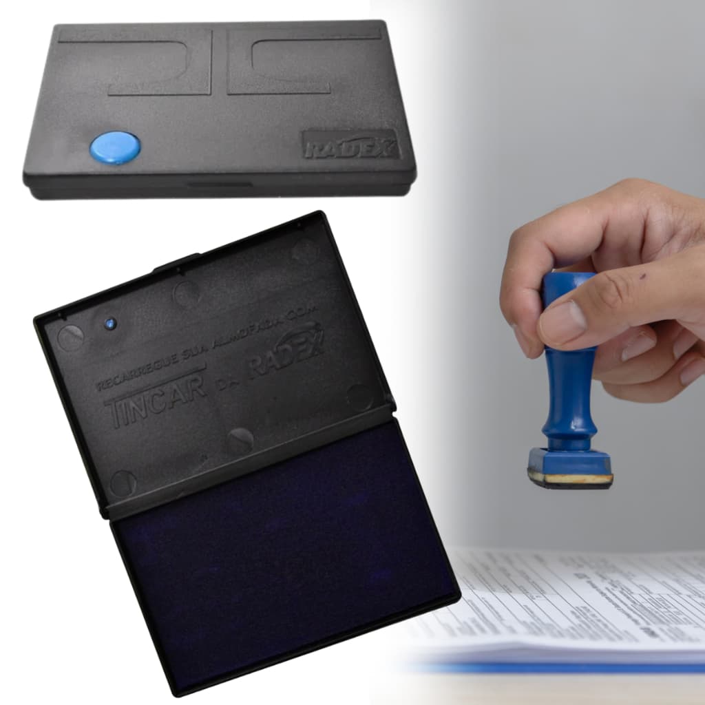 Almofada Para Carimbo N3 Azul com Tinta Aplicada