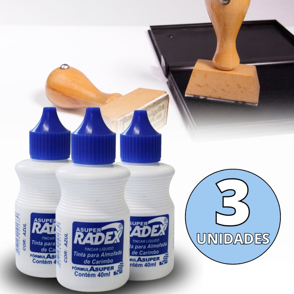 Kit 3 Tinta Almofada para Carimbo Alto Rendimento Azul 40ml