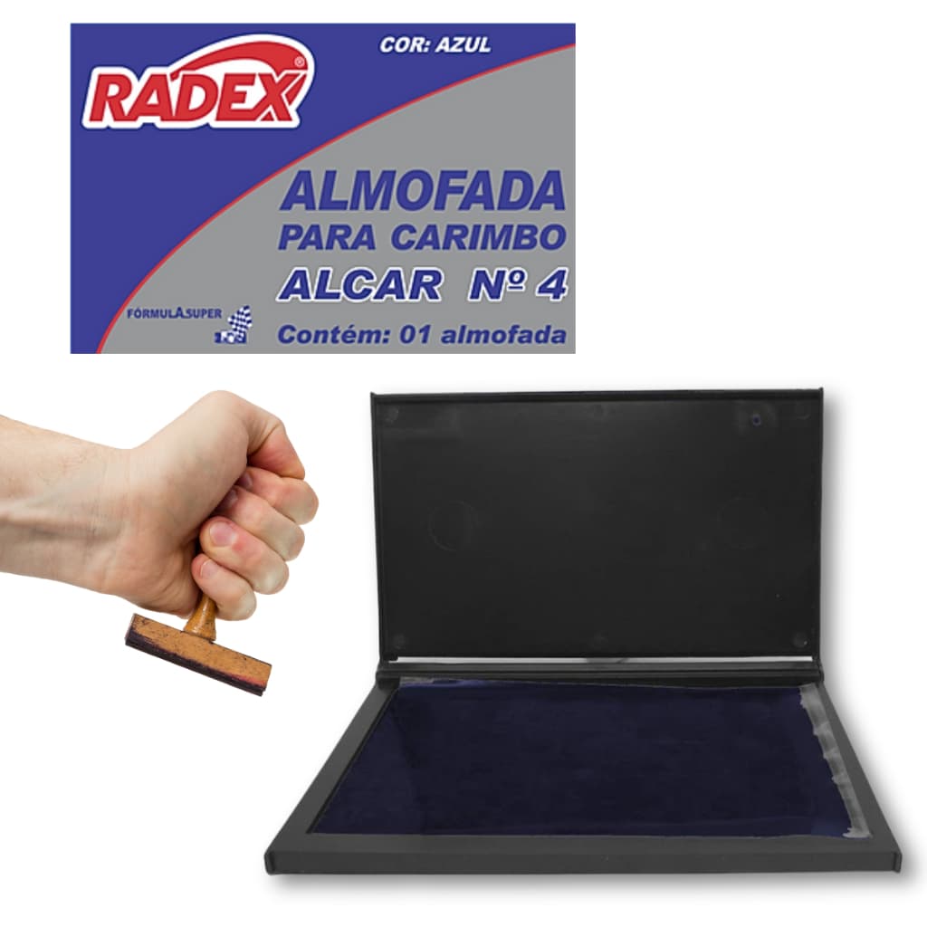 Almofada Para Carimbo N4 Azul com Tinta Aplicada