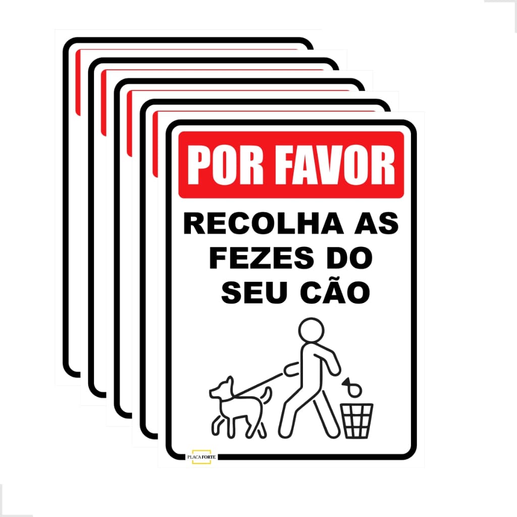 5 Placas Sinalização Recolha o Cocô Fezes do Seu Cachorro Cão 15x20cm