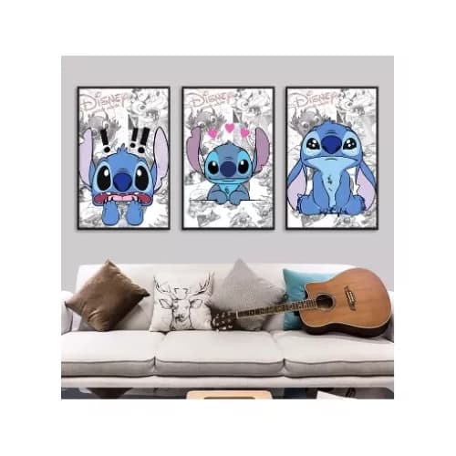 Quadros Decorativos 3 Peças 40x60 Stitch Delicado Abstrato