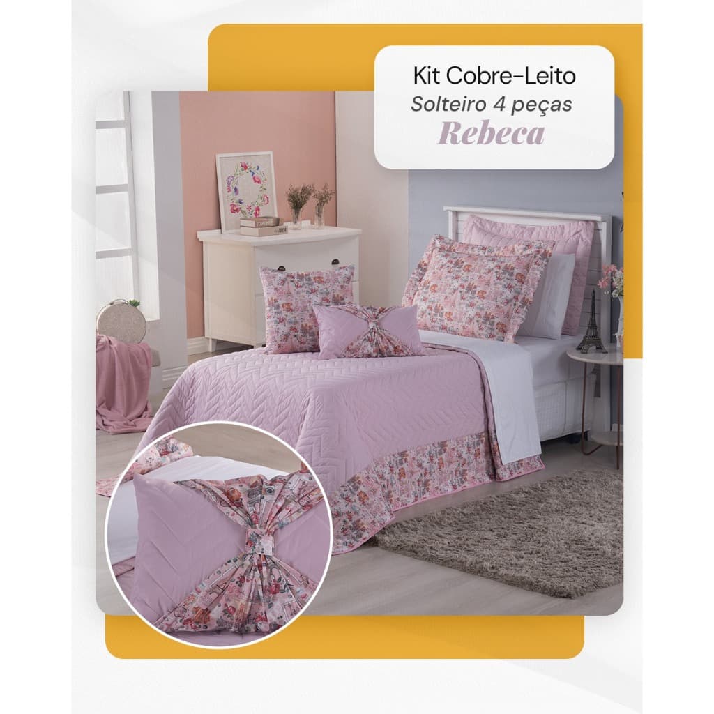 Kit Cobre Leito Solteiro 4 peças Rebeca 180 Fios
