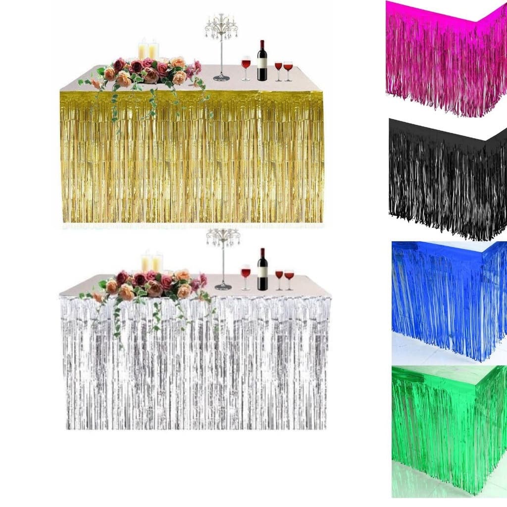 Saia de Mesa Fita Metalizada c/ Reflexo Furtacor Franja Para Decoração de Festa 274x74cm