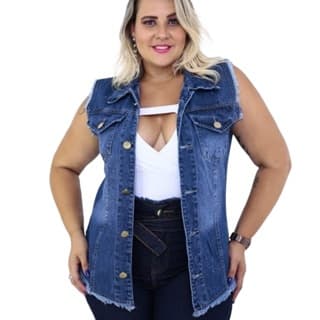 Colete Jaqueta Jeans Feminino Plus Size