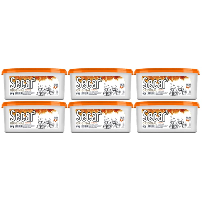 Kit 6un Anti Mofo Secar 80g Original Natural - Desumidificador Evita Umidade Fungos Cheiro Armários
