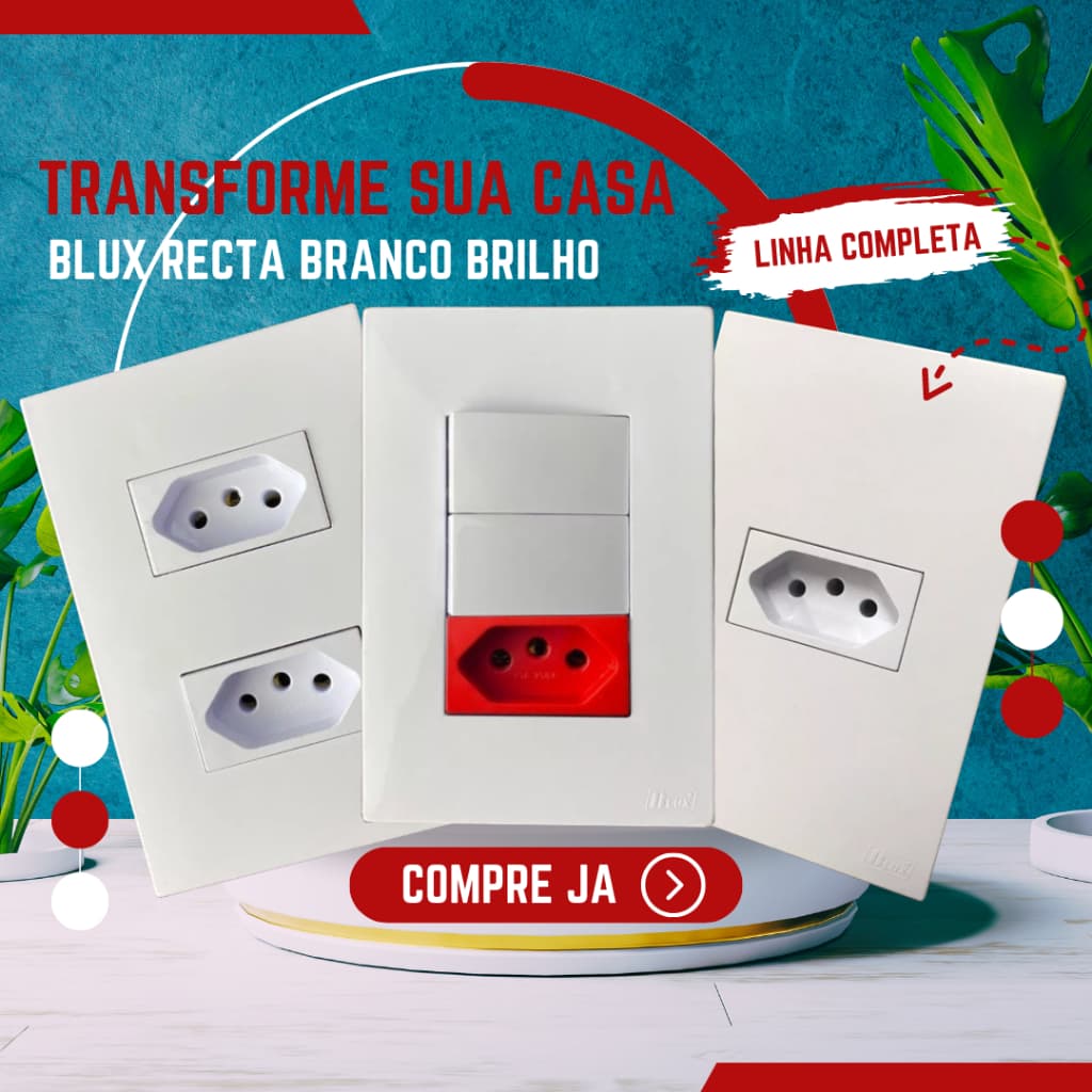 Tomadas e Interruptores Branco Brilhante Blux Linha Recta Gloss