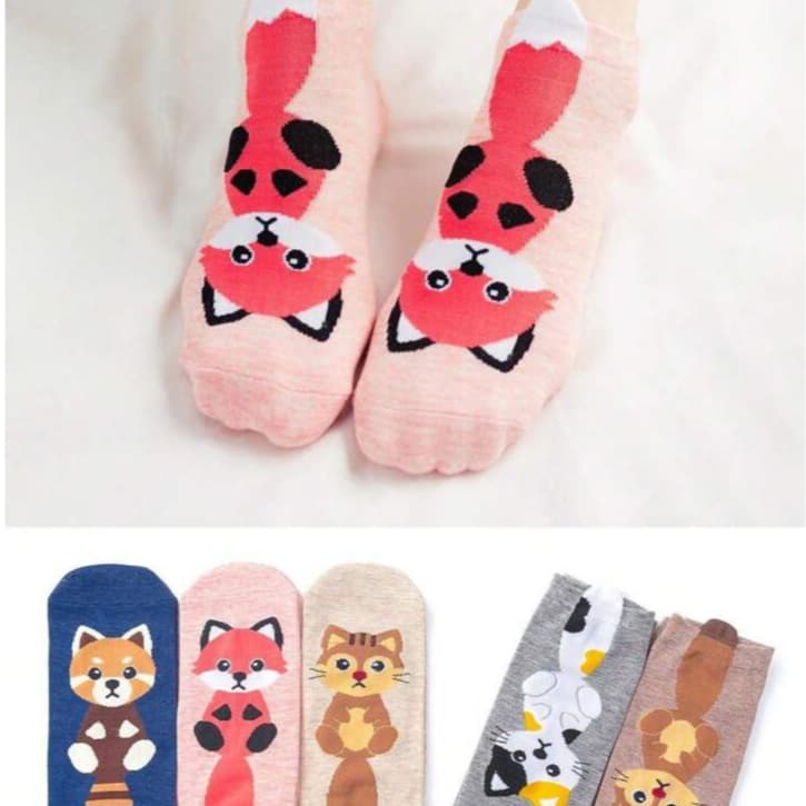Kit 3 Pares Meia Cano Curto Moda Feminina Estampadas Bichinhos Conforto