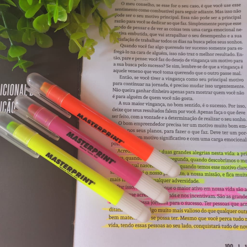 Kit 03 Marca Texto em Gel Master Print Amarela, Rosa e Laranja Canetas Biblia Escolar Escritorio