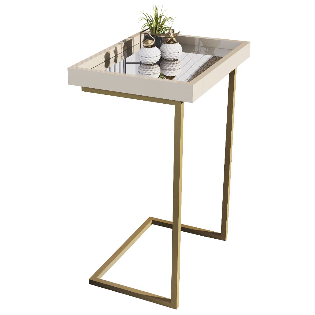 Mesa Lateral Apoio Centro Espelhada com Pés de Ferro Retro Canto Sofá Porta Objetos de Decoração MDF