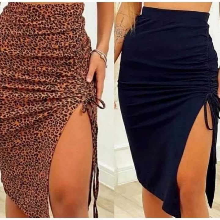 Saia Lapis Midi Amarração Lateral Onça Oncinha Roupa Feminina