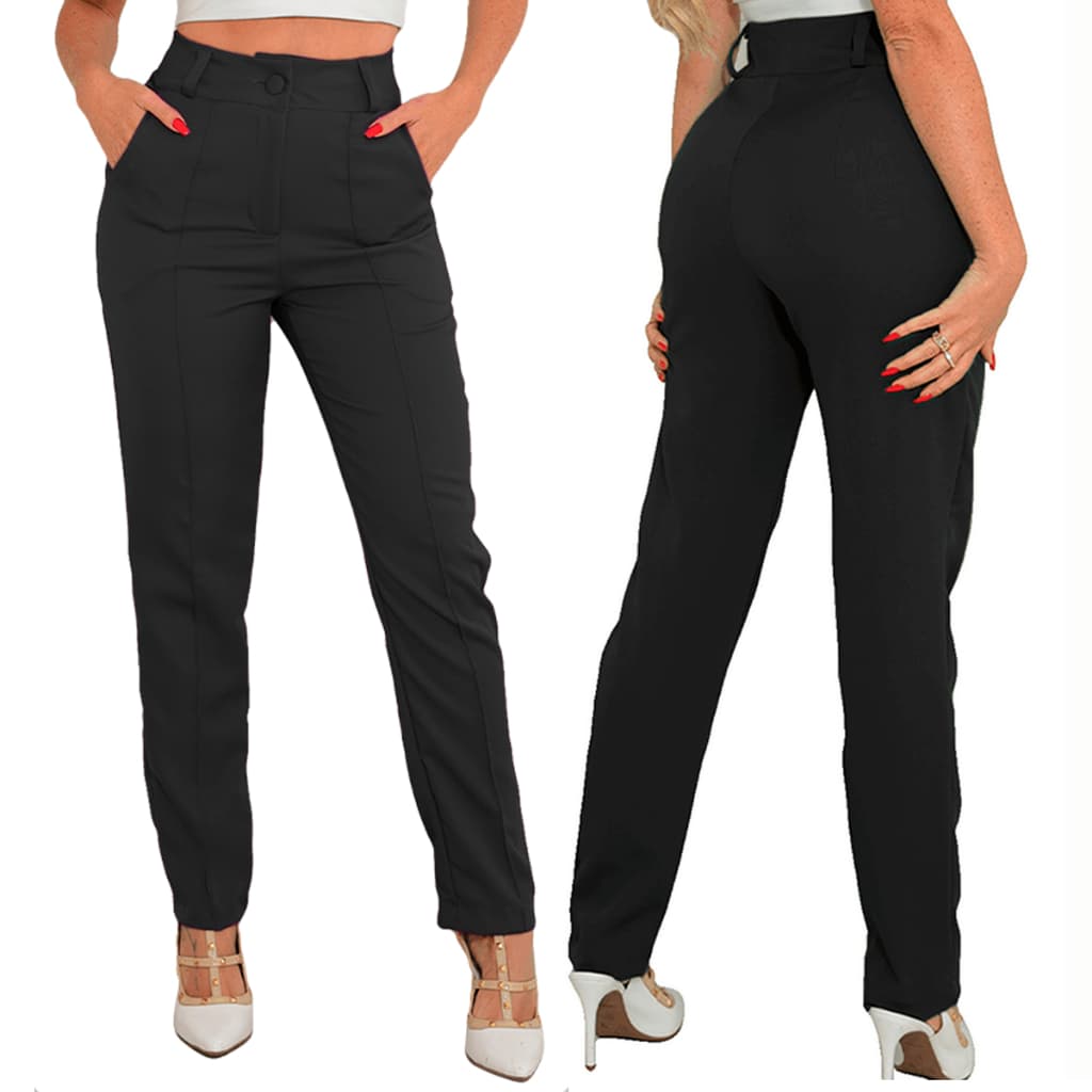 Calça Social Alfaiataria Premium Cintura Alta Com Bolso Luxo