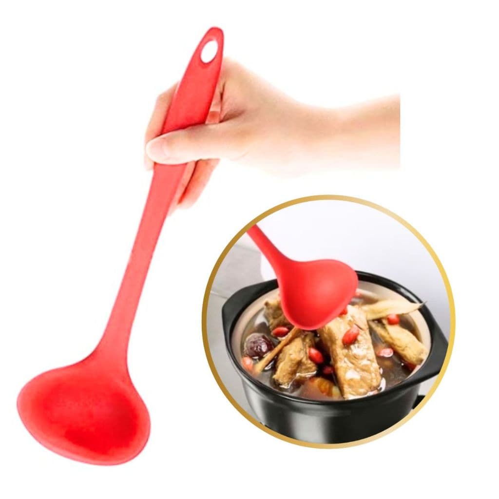 Concha de feijão para cozinha em silicone vermelha 28cm utensilio de cozinha -01 unidade