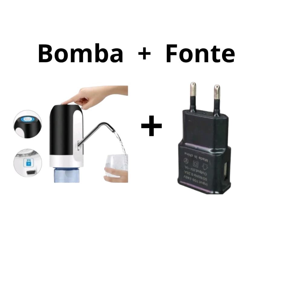 Bomba Elétrica para Galão de Agua 60cm com USB -Recarregável Bebedouro 05L/10L/20L+ Fonte