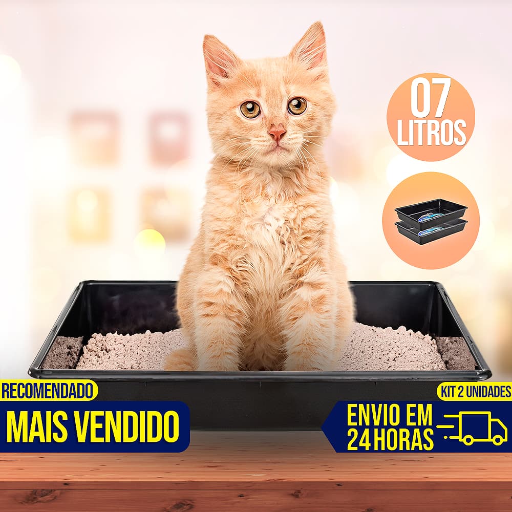 Kit 2 Caixa de Areia Bandeja Sanitária Gato 7 Litros Grande Multiuso Higiênico Anti Sujeira