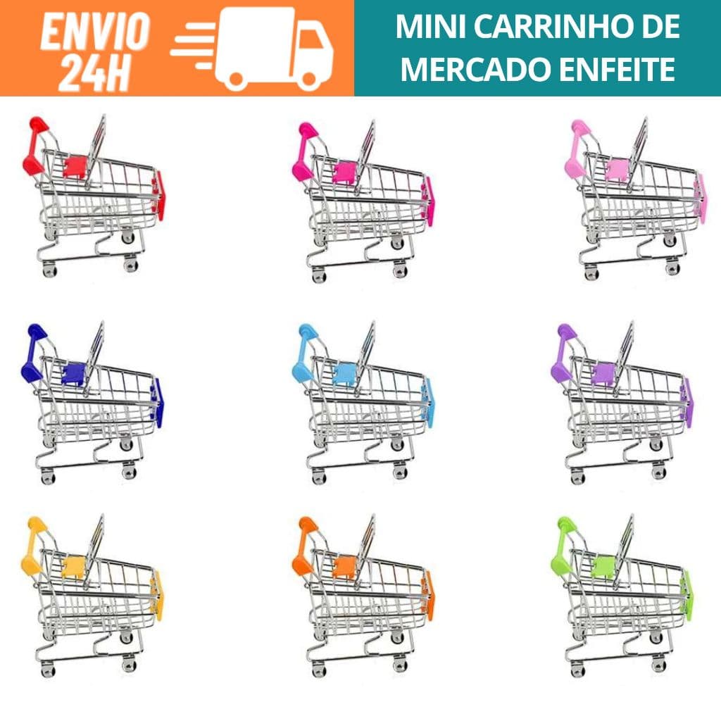 Mini Carrinho de Mercado Enfeite Decorativo Multiuso Aramado Em Metal Cromado Mais Plástico