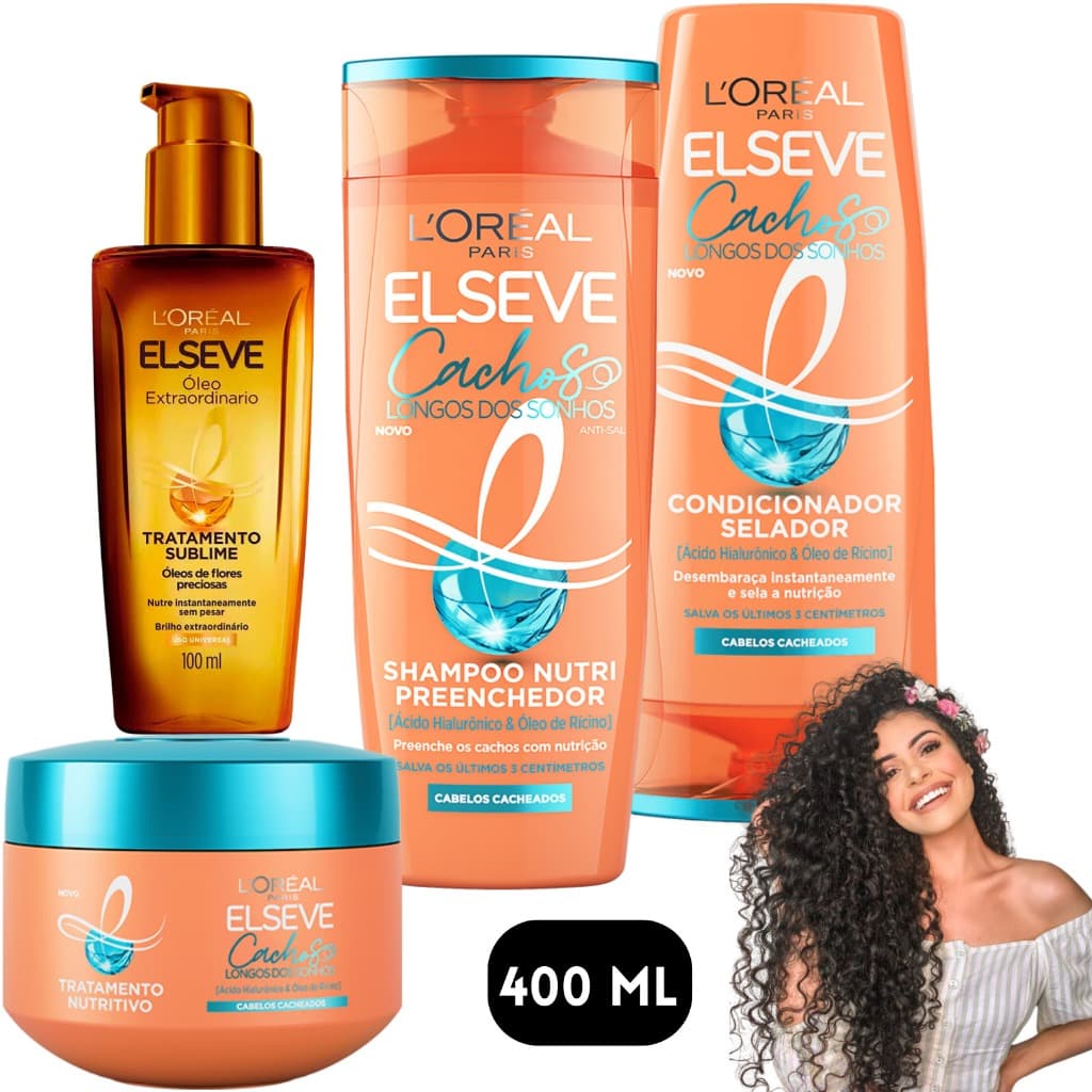 Kit Elseve Cachos Longos dos Sonhos Loreal Paris Oleo Extraordinario 400 ML Creme Milagroso Pentear
