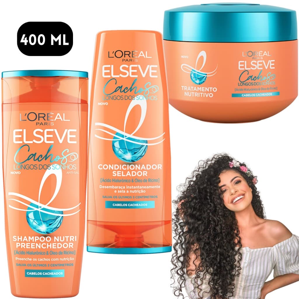 Kit Elseve Loreal Paris Cachos Longos dos Sonhos Tratamento Milagroso Shampoo Condicionador 400 ML