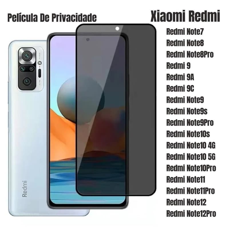 Película Vidro 3D Privacidade Tela Para mRedmi Note 11 12 4G 11s/11I 10/10s/10C/10A 5G Prime 9/9s 9a 9c 9t 9i Pro Plus