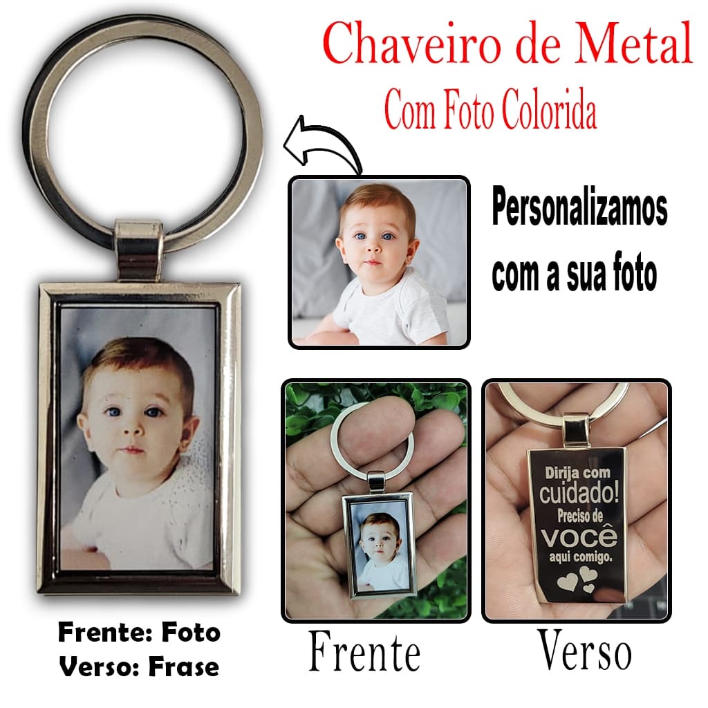 Chaveiro de Aço Personalizado com Foto Colorida - Presente Dia dos Pais - Criança - Casal Namorados