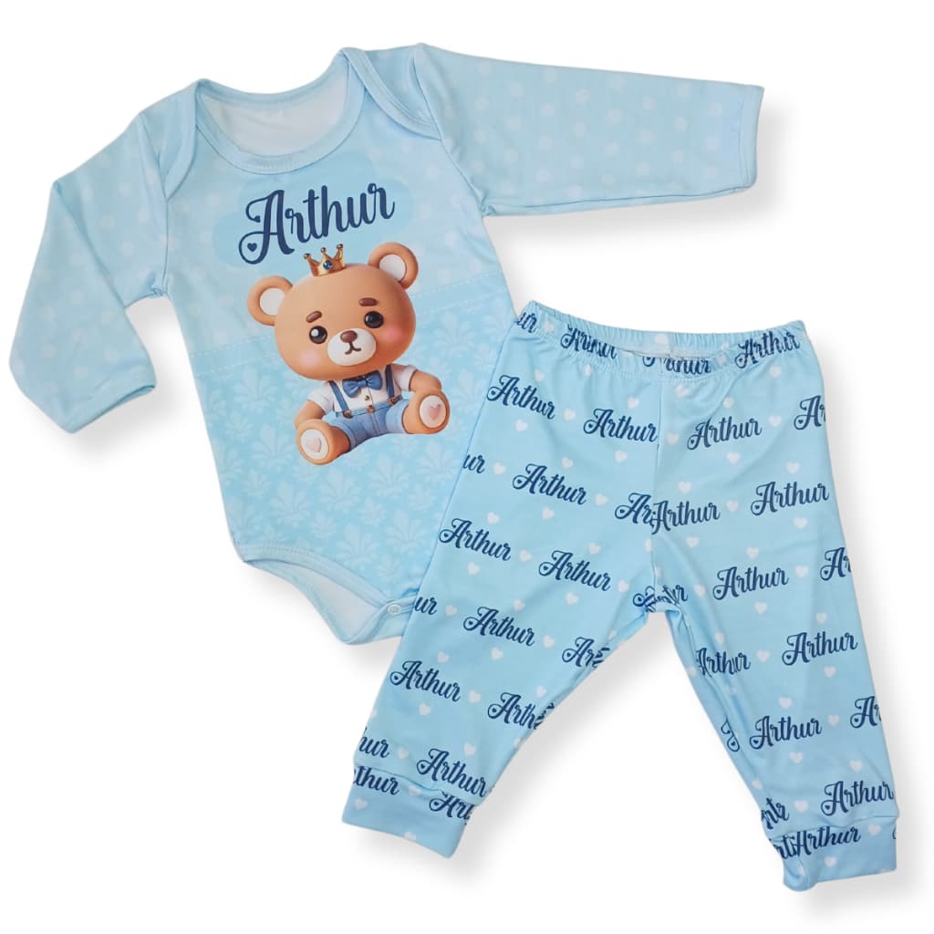 Conjunto térmico bebê personalizado com nome várias estampas menino body mais calça