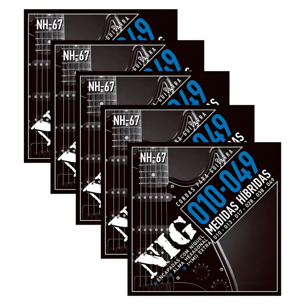 Kit Com 05 Encordoamentos Cordas Hibrida Nig Para Guitarra 010