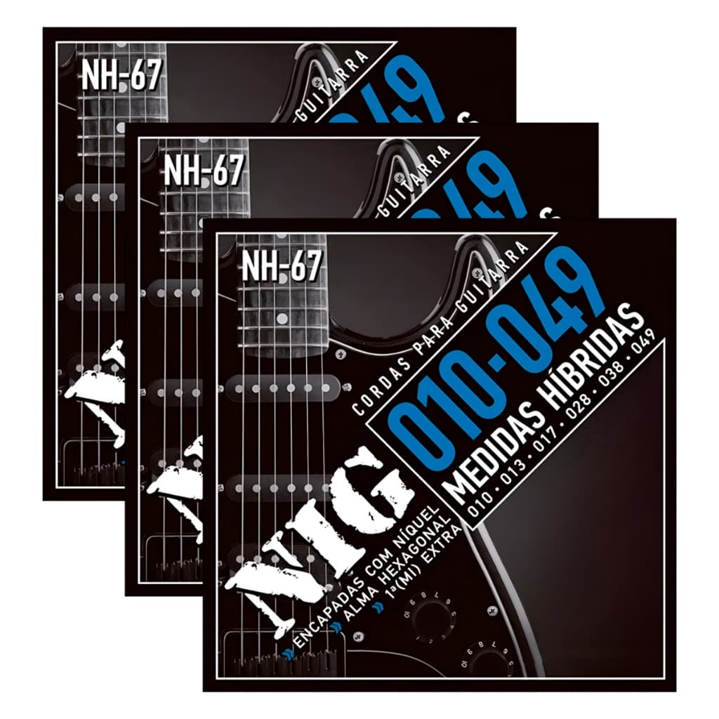 Pacote Com 03 Encordoamentos Nig Para Guitarra Niquel 010