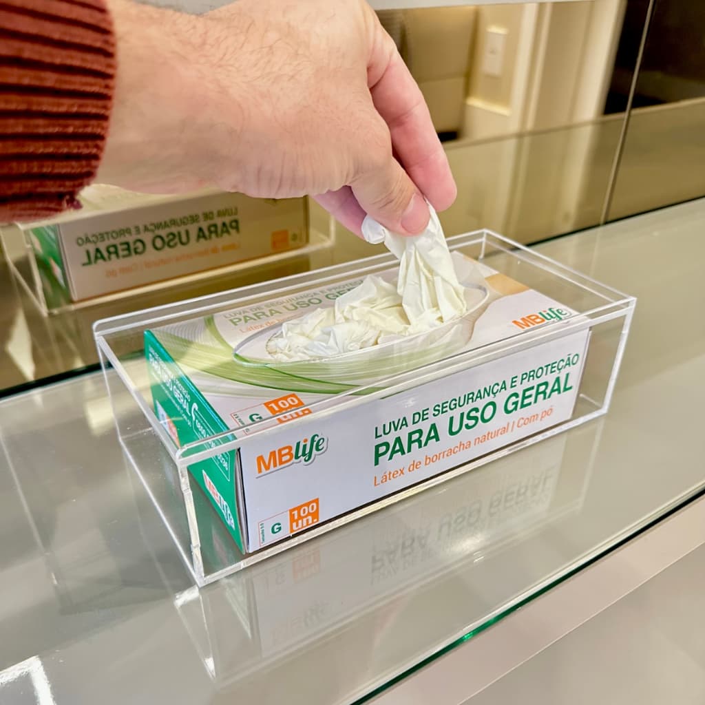 Caixa para Luvas Descartáveis, Papel Intefolhas ou Touca descartável Feita em Acrílico Transparente